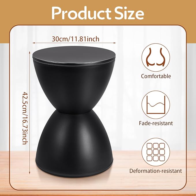 Leinuosen 16.73" H x 11.81" W Small Plastic Black Drum Side Table Plastic - Image 3