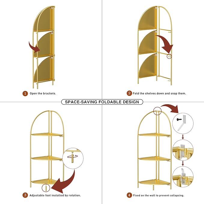 Crofy Foldable 3 Tier Corner Shelf, Metal Corner Plant Stand - Image 4