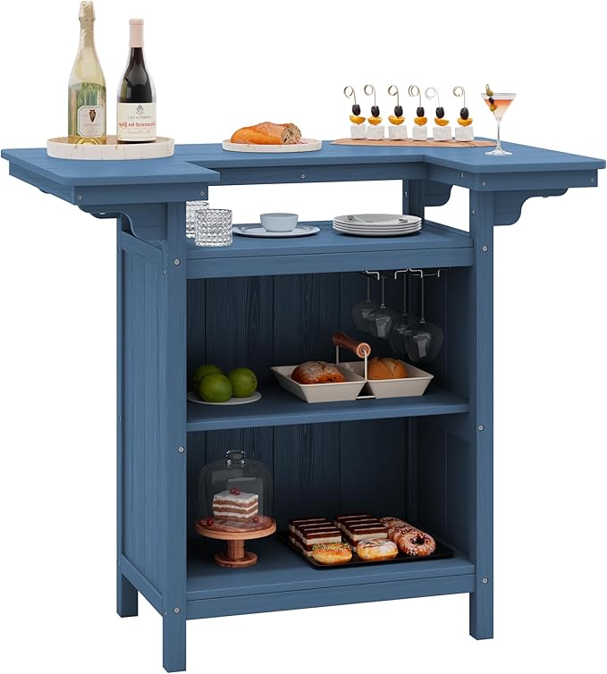 SERWALL Outdoor Bar Table, Patio Bar Cabinet by SERWALL