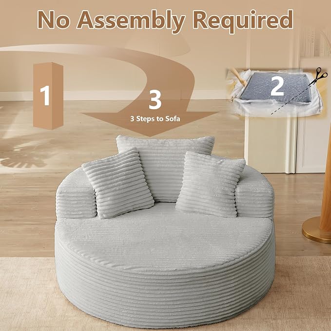 Oversized Round Chair Lounge Chaise Indoor, Upholstered Corduroy Deep Seat - Image 8