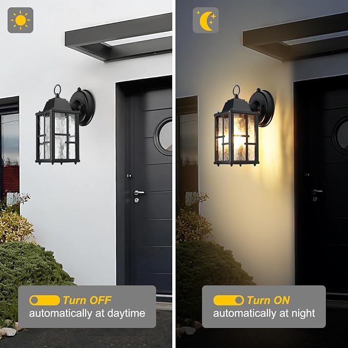 OKELI Dusk to Dawn Outdoor Wall Lights, Exterior Waterproof Lantern, Front - Image 2