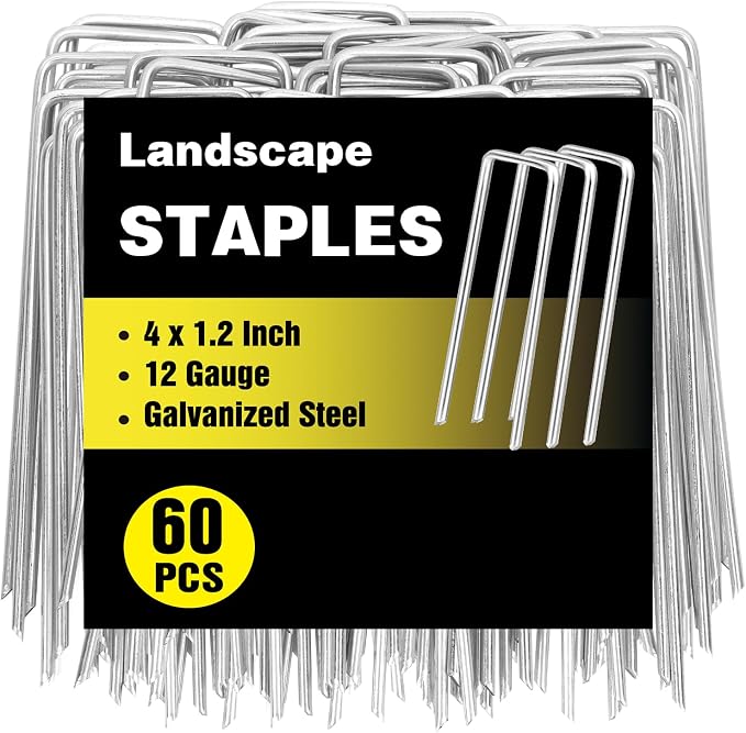 HongWay 60 Pack 4 Inch Landscape Staples, Garden Staples 12 Gauge Galvanized by HongWay