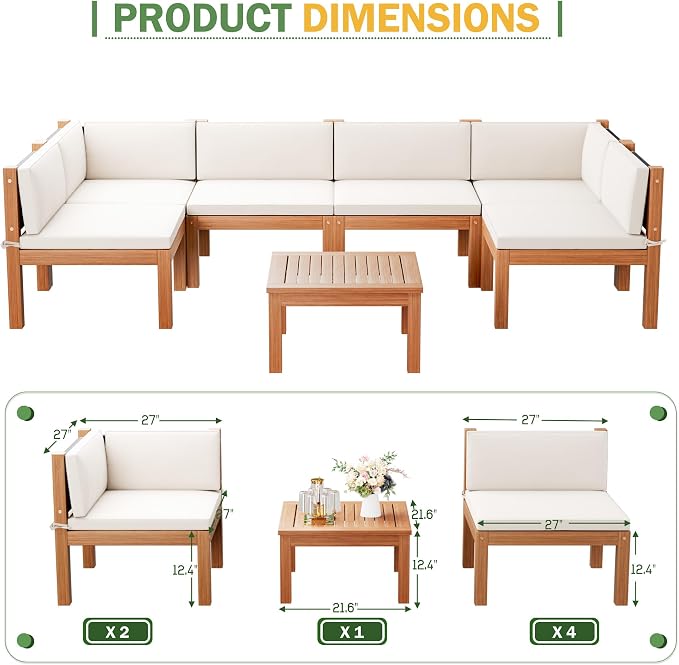 Devoko Outdoor Sectional Couch 7 Pieces Patio Sectional Sofa - Image 3