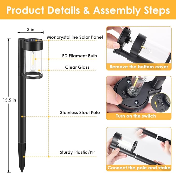 Mancra Solar Pathway Lights Outdoor, 10 Pack Metal & Glass Solar Lights Outdoor - Image 2