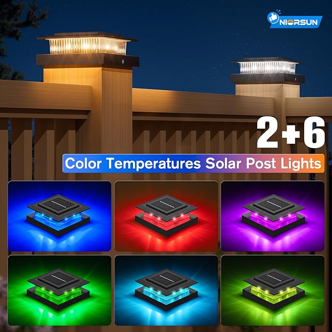 NIORSUN Solar Post Cap Lights Outdoor Waterproof, 4x4 Post Solar Lights RGB - Image 2