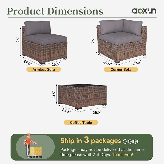 Aoxun 11 Piece Patio Furniture Set Wicker Rattan Patio Conversation Set Outdoor - Image 8