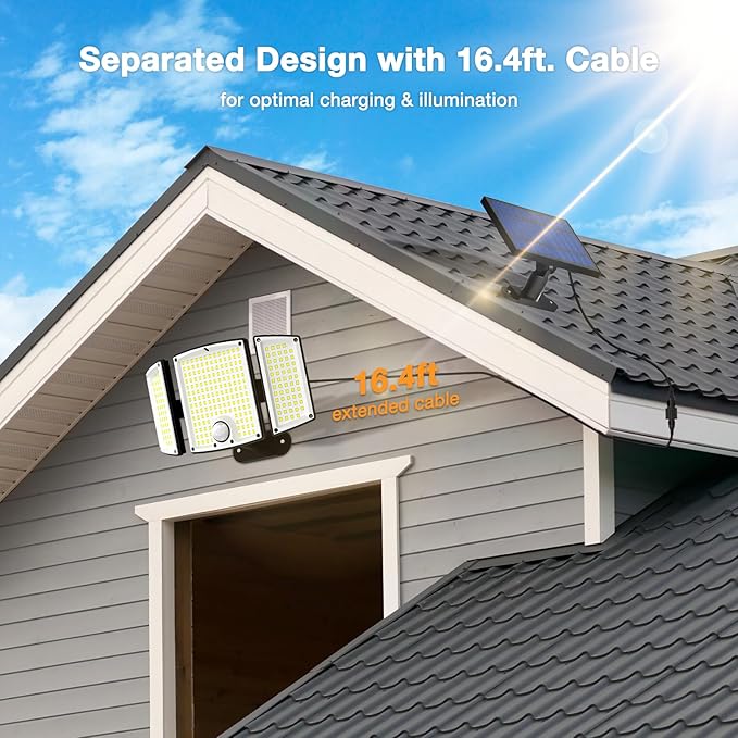 Onforu Solar Lights Outdoor, 3500LM 278 LEDs Split Motion Sensor Flood Lights - Image 4
