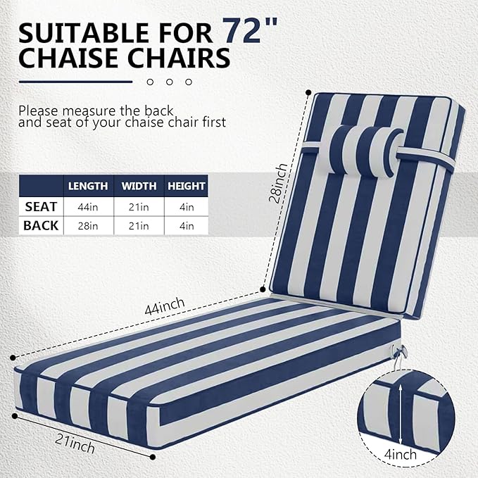 72 x 21 x 4 Inch Olefin Chaise Lounge Cushions, Lounge Chair Cushions - Image 2