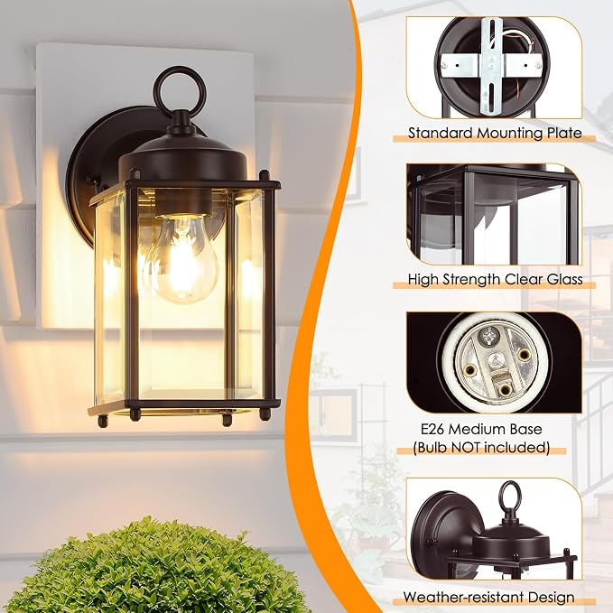 Outdoor Wall Lantern, Exterior Waterproof Wall Sconce Light Fixtures, Dark - Image 4