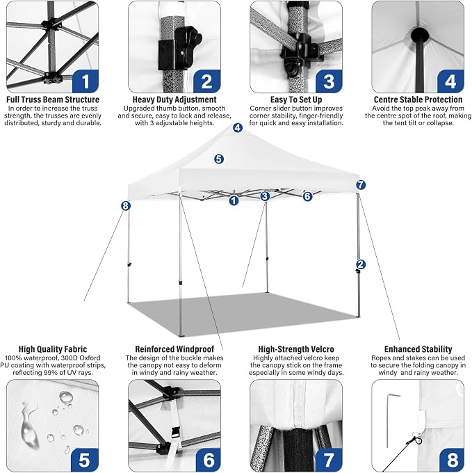 COBIZI 10x10 Pop up Canopy Tent Heavy Duty Without Sidewalls, Easy Set-up - Image 5