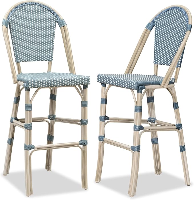 PURPLE LEAF French Bar Stool Set of 2 White Print Finish Patio Bar Stools by PURPLELEAF