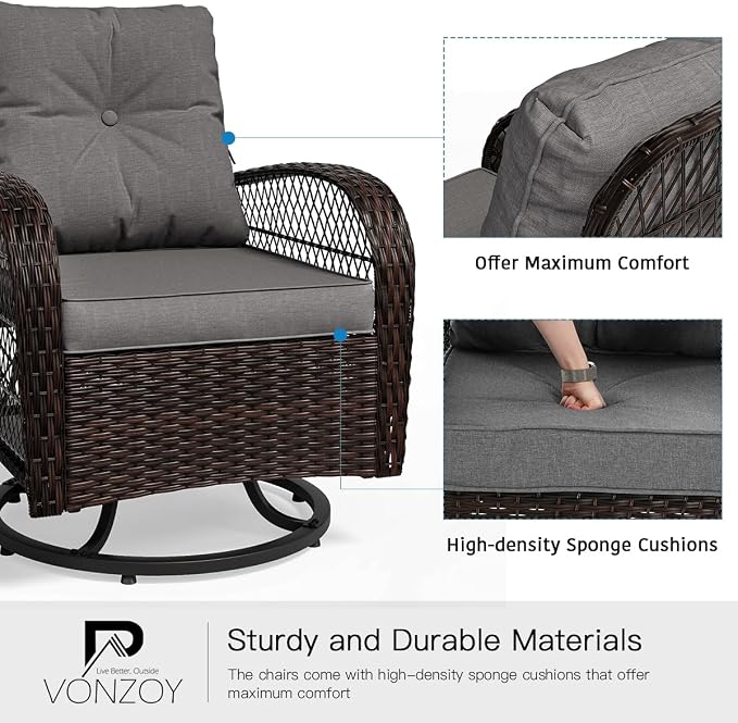3 Pieces Patio Furniture Set, Outdoor Swivel Glider Rocker, Wicker Patio Bistro - Image 5