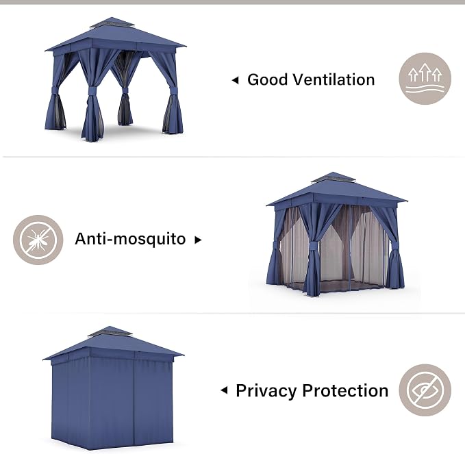 LAUSAINT HOME Semi-Permanent Outdoor Patio Gazebo 8'x8', Heavy Duty Party Tent - Image 7