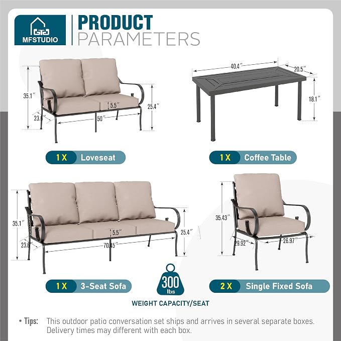 MFSTUDIO 7 Seats Large Metal Patio Conversation Sets, 5 Pieces Outdoor - Image 7
