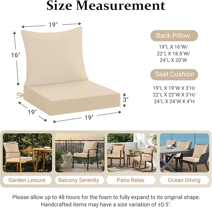 downluxe 19x19 Outdoor Chair Cushions, Waterproof Fade Resistant Patio - Image 7