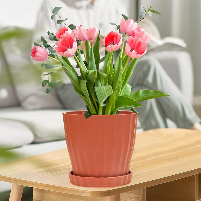 Plastic Flower Pots, 5 Pack 6 inch Indoor Plant Pots Planters - Image 3