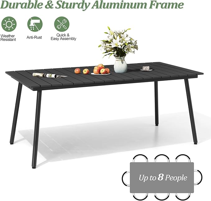 70" Patio Outdoor Dining Table for 6, Weather-Resistant Aluminum Frame - Image 5