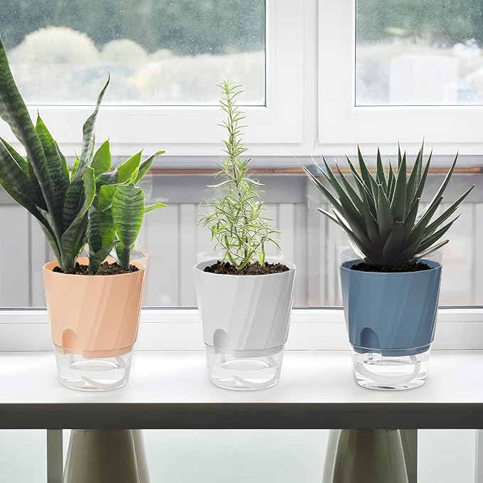 KIMCHOMERSE Self Watering Plant Pots, 6 Inch Plant Pots White, 3 Pack Flowers - Image 8