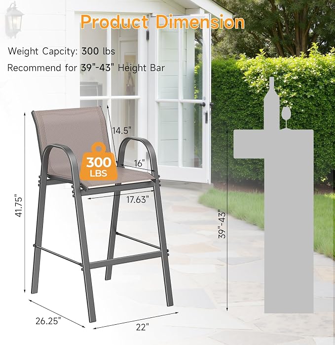 ONBRILL Outdoor Bar Stool Set of 4, Patio Bar Chairs - Image 2