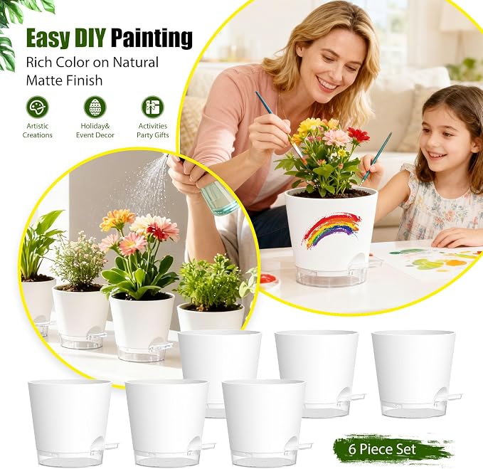 Plant Pots 6 Inch Self Watering Pots, 6 Pack Plastic Planters - Image 6