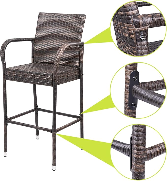 Homall Patio Bar Stools Wicker Barstools Indoor Outdoor Bar Stool Patio - Image 4