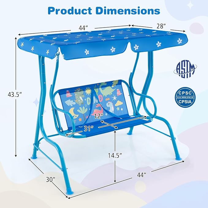 HONEY JOY Kids Patio Swing, 2-Seater Outdoor Porch Swing Lounge Chair, - Image 9