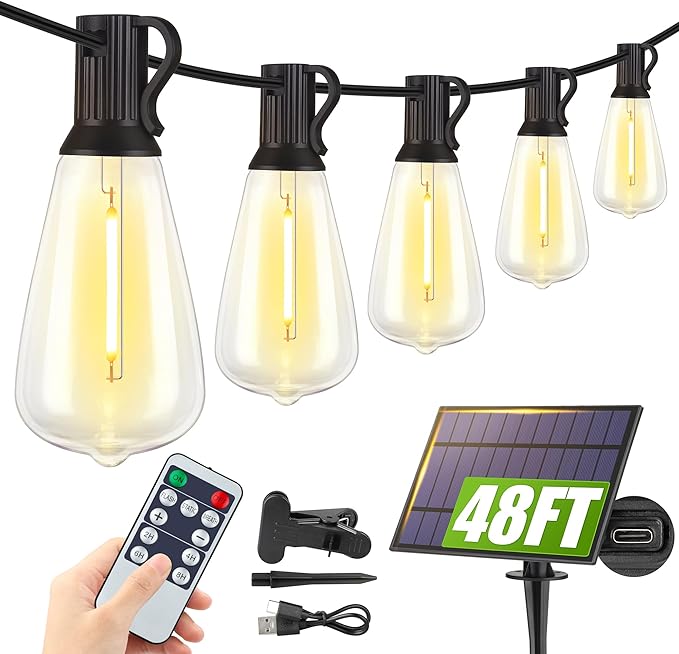 48FT Solar String Lights Outdoor by Larkvue