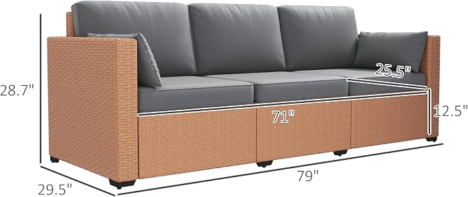 Outsunny Patio Couch PE Wicker Deep Seating Outdoor Sofa - Image 3
