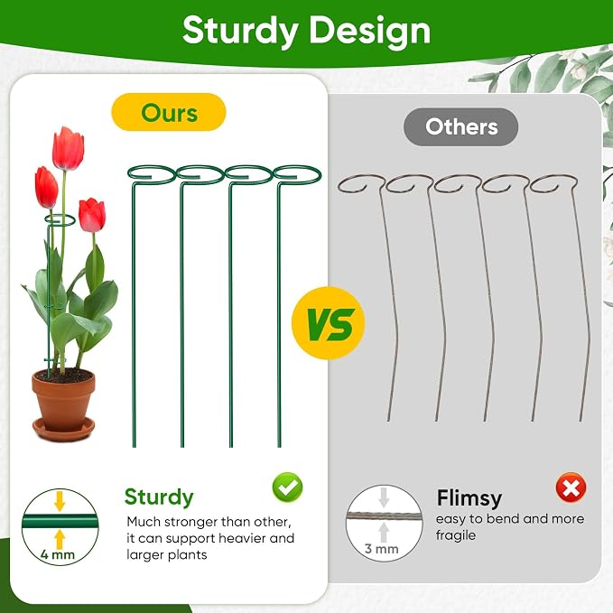 HiGift 17 inch Plant Support Stakes, 4mm Thick Garden Single Stem Flower - Image 2