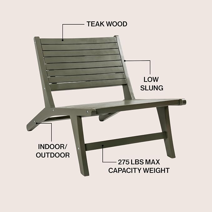 JONATHAN Y PAT2000D Leo Mid-Century Modern Wood Armless Outdoor Lounge Chair - Image 4