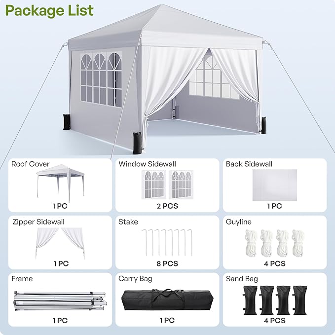 10x10 Pop Up Canopy with Sidewalls, Instant Portable Canopy Tent with Carry Bag - Image 3