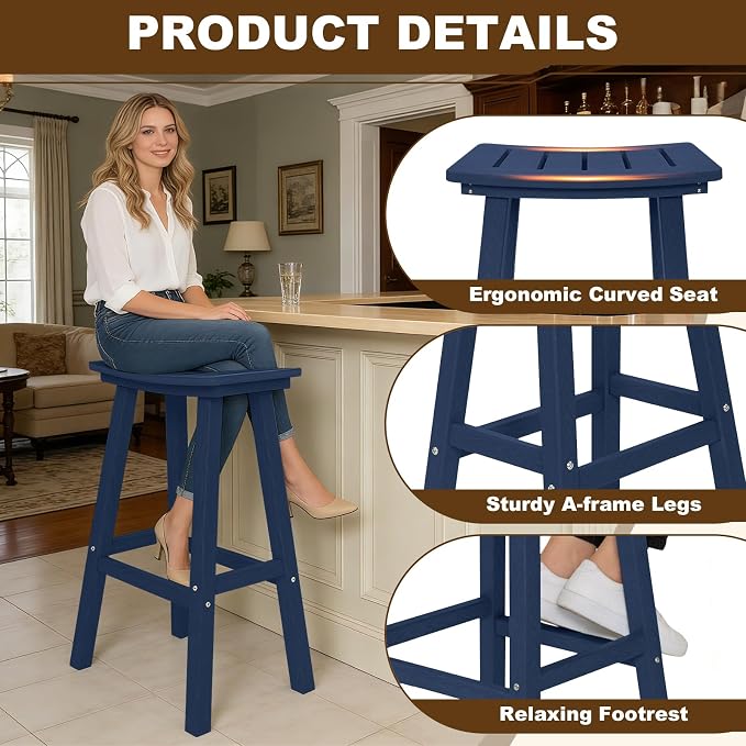 Outdoor Bar Stools Set of 4, 29 Inch All-Weather HDPE Bar Height Chairs - Image 5