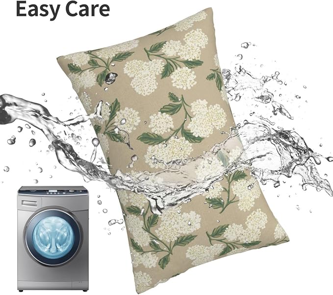 Beige Spring Pillow Covers 12x20 Inch 2 Pcs Khaki Green Hydrangea Flower Decor - Image 6