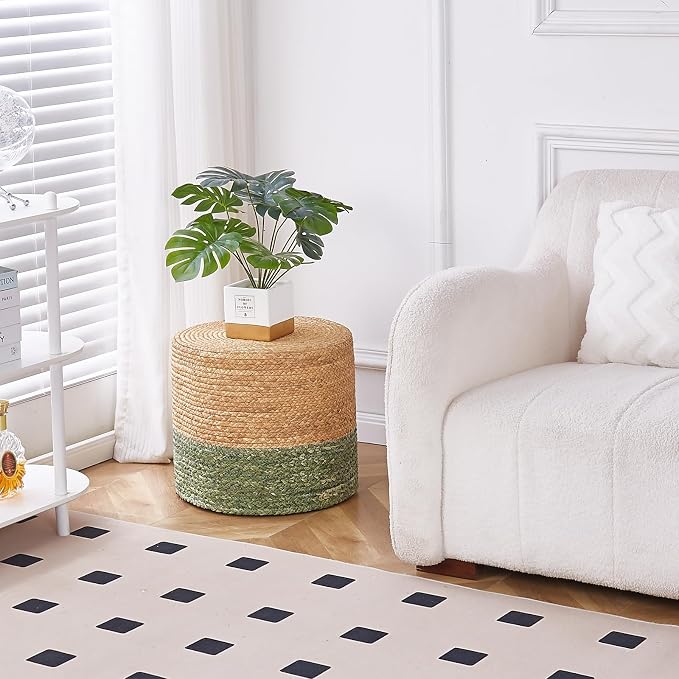 Wimarsbon 18'' Ottoman Pouf, Natural Braided Poof, Rustic Handweave Lounge - Image 2