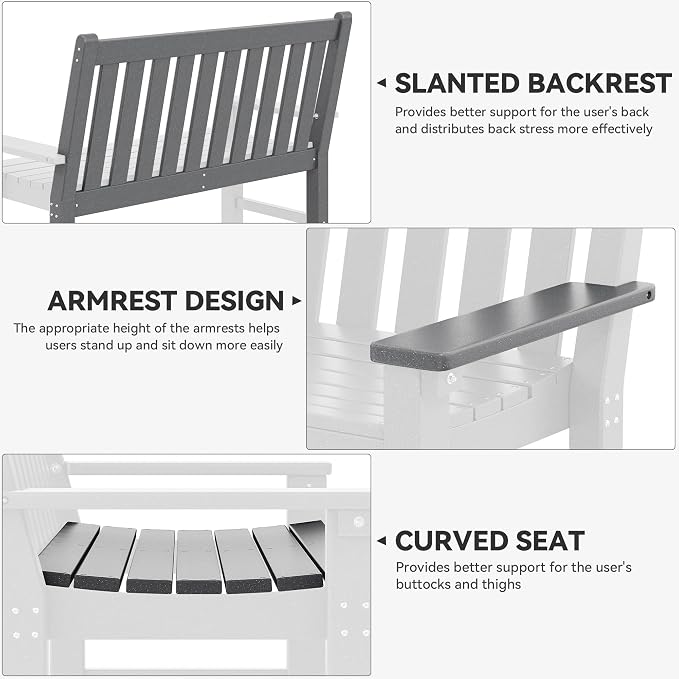 YITAHOME Garden Bench, All Weather Outdoor Bench - Image 6