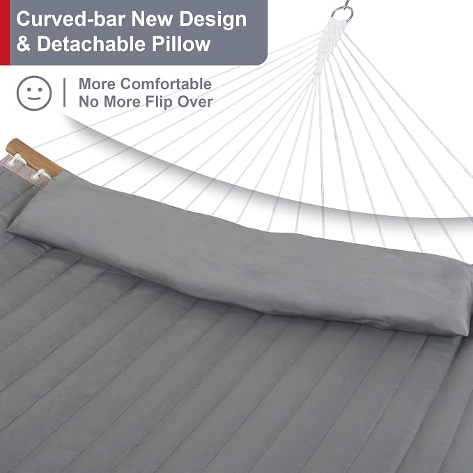 Outdoor Hammock with Stand Included, Heavy Duty Hammock with Curved Spreader Bar - Image 4