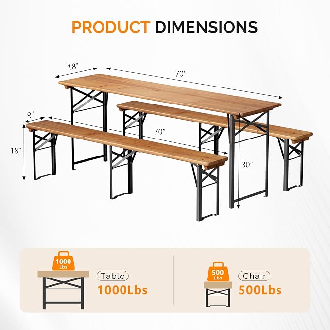 VINGLI 70 Inch Folding Picnic Tables - Image 3
