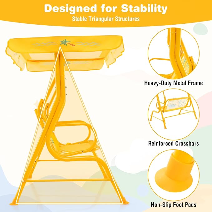 HONEY JOY Kids Patio Swing, 2-Seater Outdoor Porch Swing Lounge Chair, - Image 4