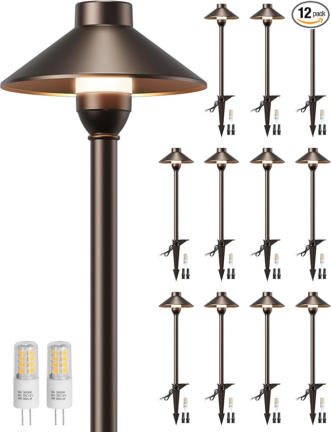 PARTPHONER Low Voltage Landscape Lighting 12-Pack, Aluminum 12V Pathway Lights by PARTPHONER