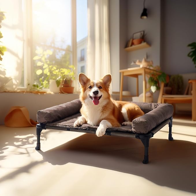 Veehoo Cooling Elevated Dog Bed Add Removable Waterproof Bolster Cushion Mat - Image 7