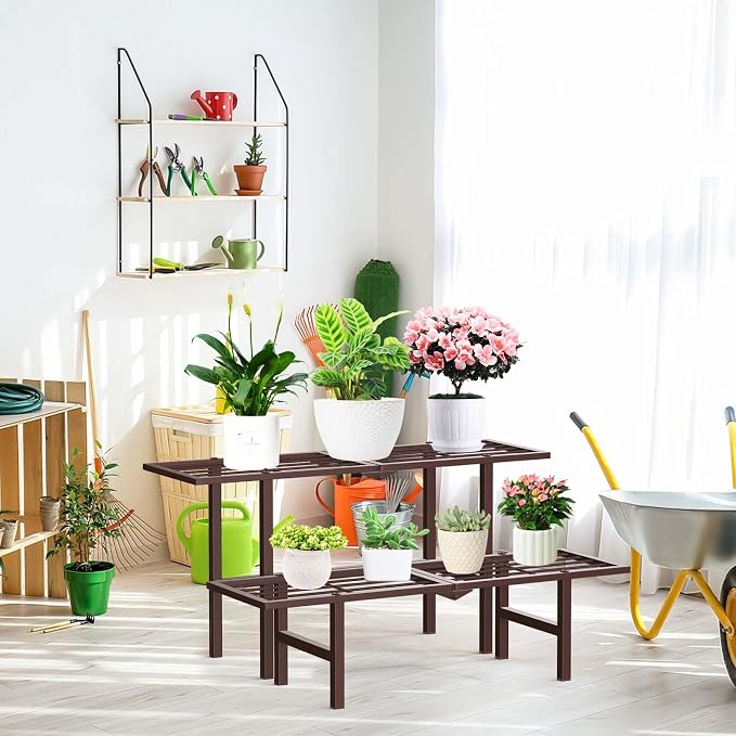 2 Tier Plant Stand Indoor Outdoor, Foldable Metal Separated Ladder Plant Stands - Image 6
