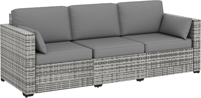 Outsunny Patio Couch PE Wicker Deep Seating Outdoor Sofa by Outsunny