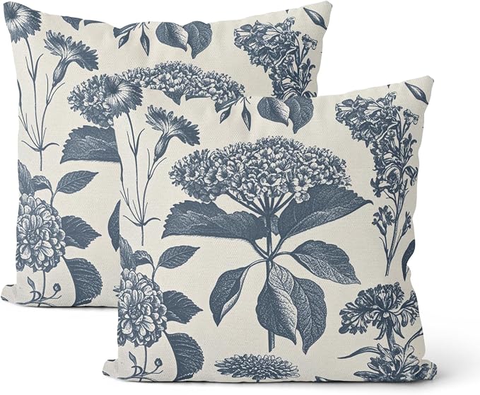 Navy Blue Pillow Covers 18x18 Inch 2 Pcs Boho Vintage Floral Decor Throw by DAFENA