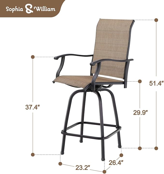 Sophia & William Swivel Bar Stools Set of 2, Bar Height Chairs, Outdoor Bar - Image 2