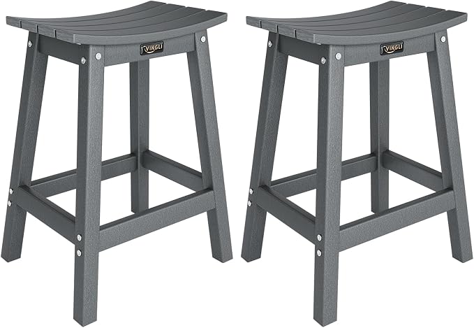 VINGLI 24 Inch Outdoor Bar Stools Set of 2, HDPE Weather Resistance Counter by VINGLI