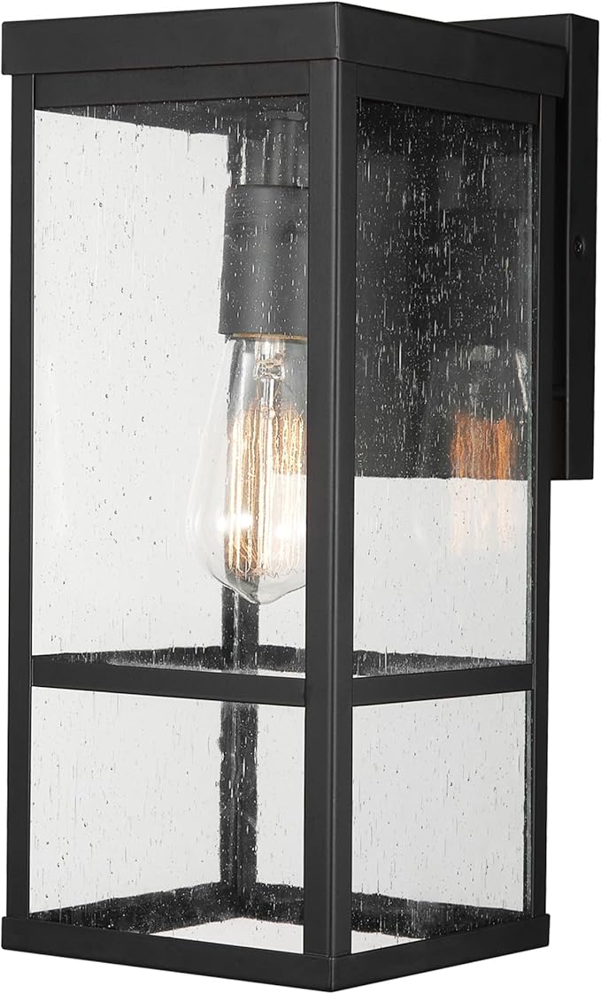 GLOBE Electric 44802 1-Light Outdoor Wall Sconce, Matte Black, Seeded Glass by GlobeElectric