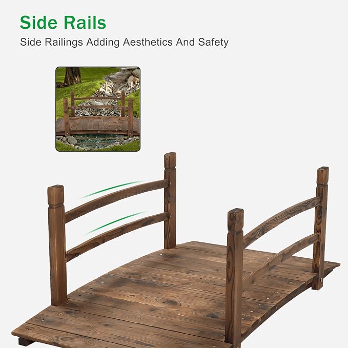VINGLI 4 ft Garden Bridge, Arch Walkway Wooden Bridge - Image 5