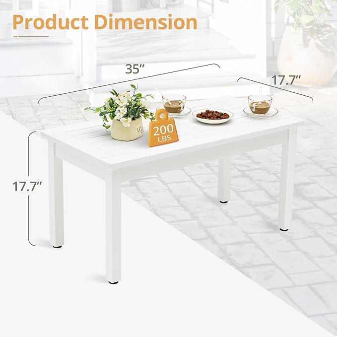 LUE BONA Outdoor Coffee Table Rectangle, HDPS Patio Coffee Tables - Image 3