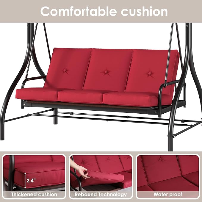 TLSUNNY 3-Seat Outdoor Patio Porch Swing - Image 8