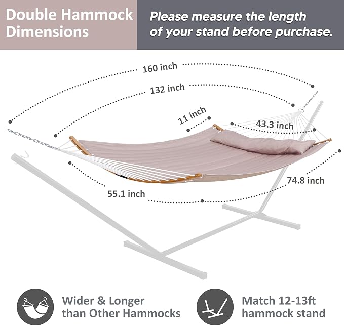 SUNCREAT 13.8 FT Hammocks Quilted Fabric Double Hammock - Image 6